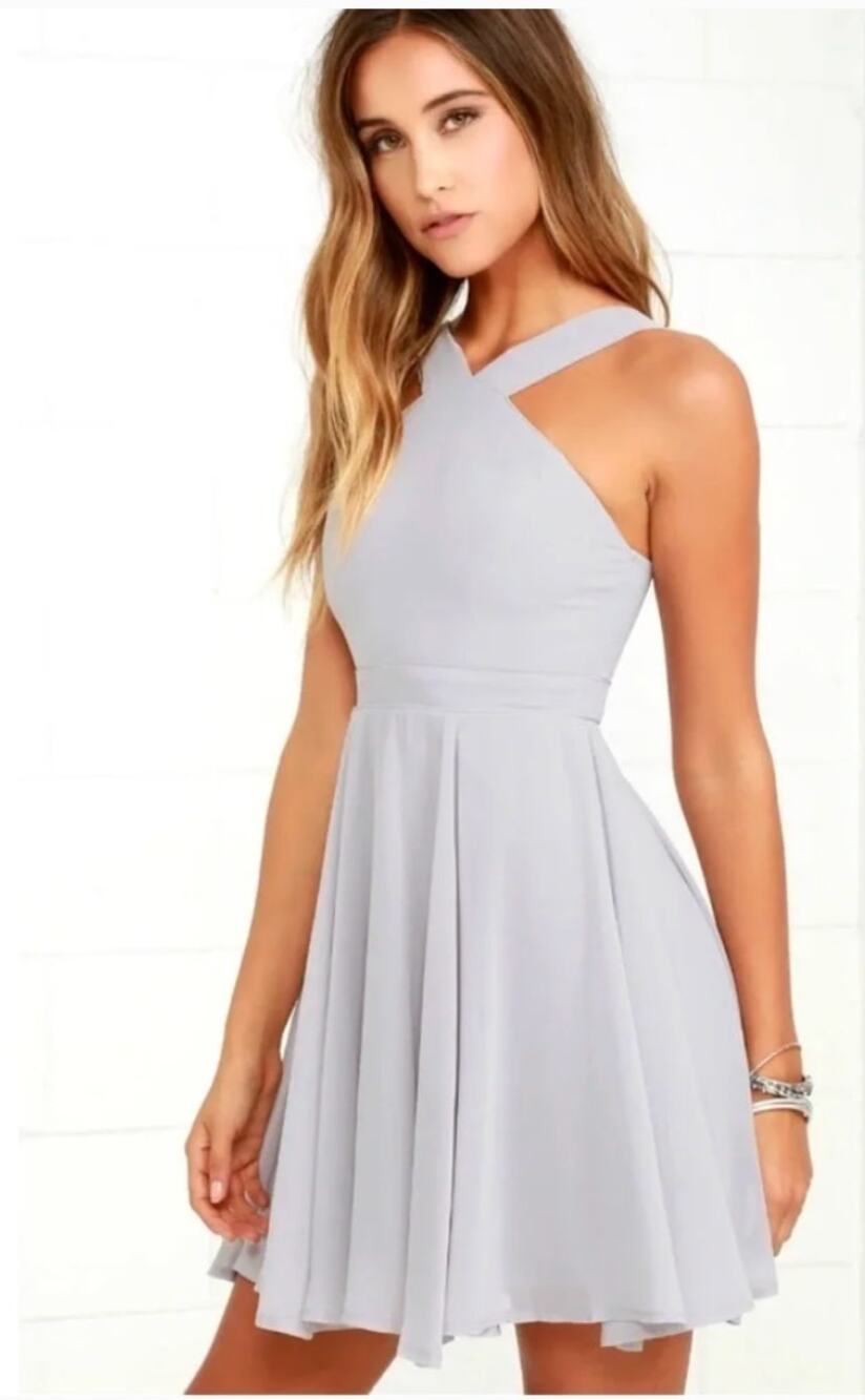 Lulu's Chiffon Cocktail Dress - Gray - Size Small